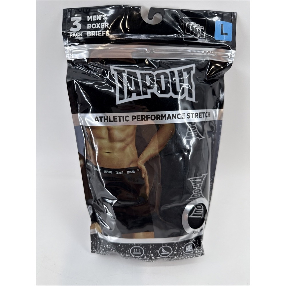 Tapout Boxer Briefs 3 Pack Men Large Athletic Performance‎ Stretch Black